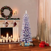 4.5ft. Pre-Lit Flocked Fashion Pencil Artificial Christmas Tree