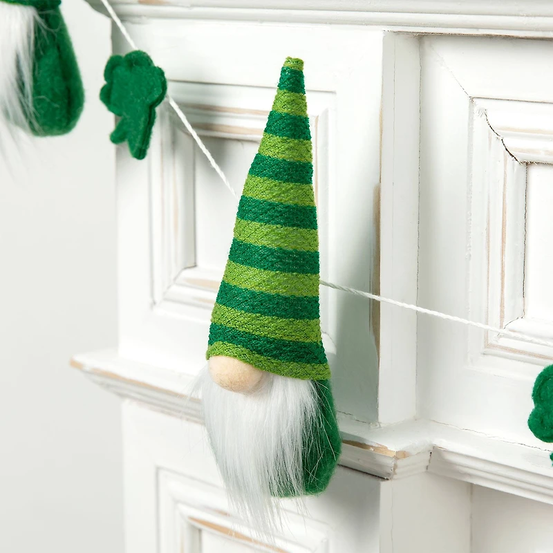 Glitzhome® St. Patrick's Fabric Gnomes and Shamrocks Garland