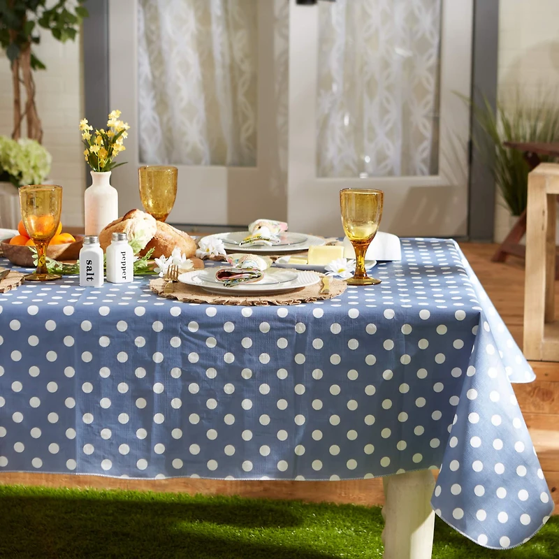 Stonewash Blue Polka Dot Vinyl Tablecloth 70" Round