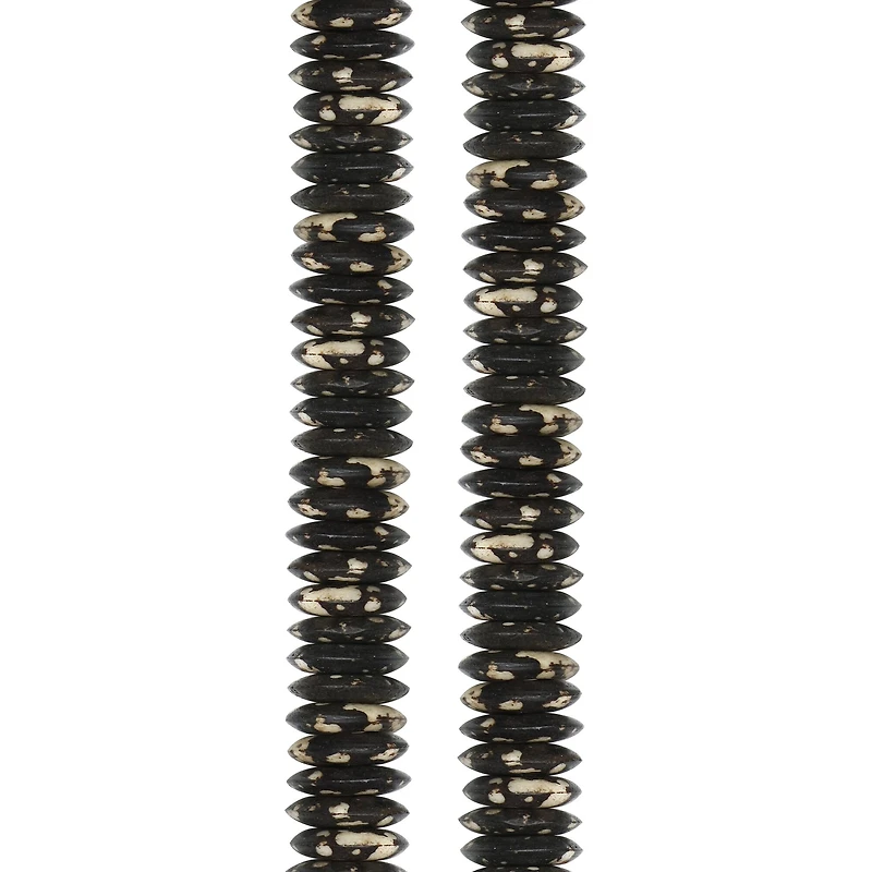 Brown & White Spotted Bone Rondelle Beads by Bead Landing®
