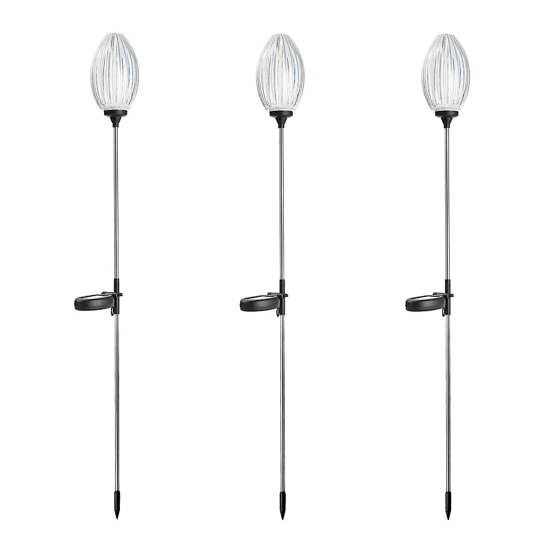Glitzhome® 36" Solar Powered Oval Flower Stake Light with Stainless Steel Poles, 3ct.