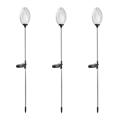 Glitzhome® 36" Solar Powered Oval Flower Stake Light with Stainless Steel Poles, 3ct.