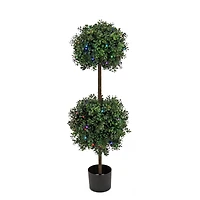 46" Boxwood Double Ball Topiary with Multi-Function LED Lights