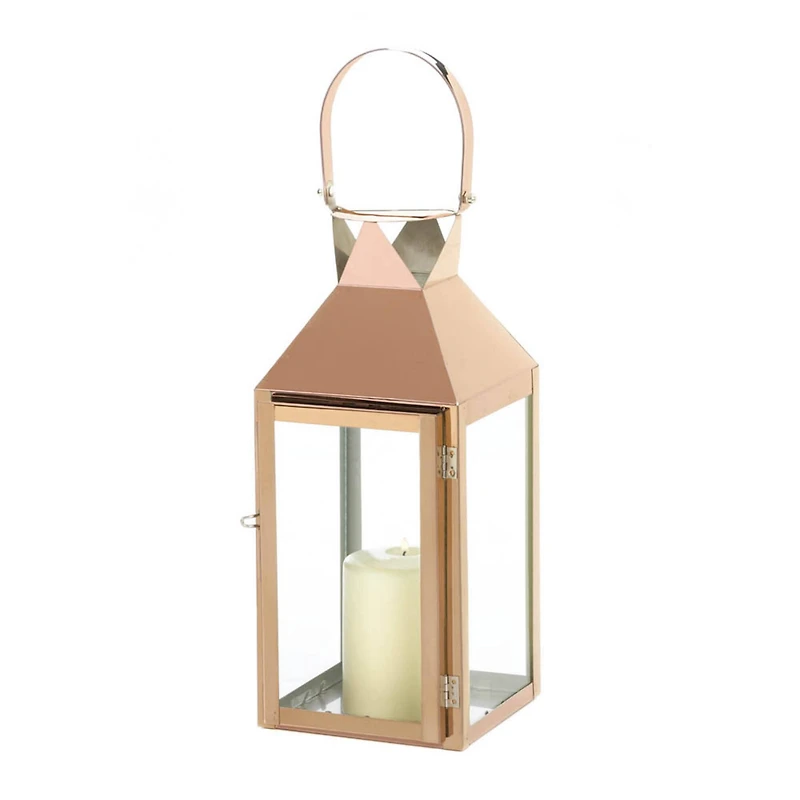 15" Rose Gold Candle Lantern