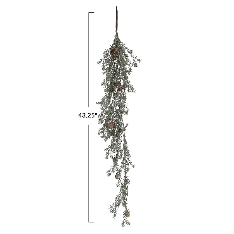 Hello Honey® 43" Frosted Green Faux Pine Hanging Plant with Pinecones