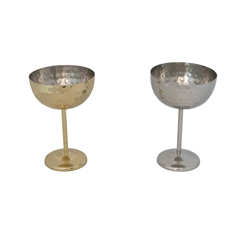 Hello Honey 2-Piece Hammered Stainless Steel Coupe Glass, Gold and Silver