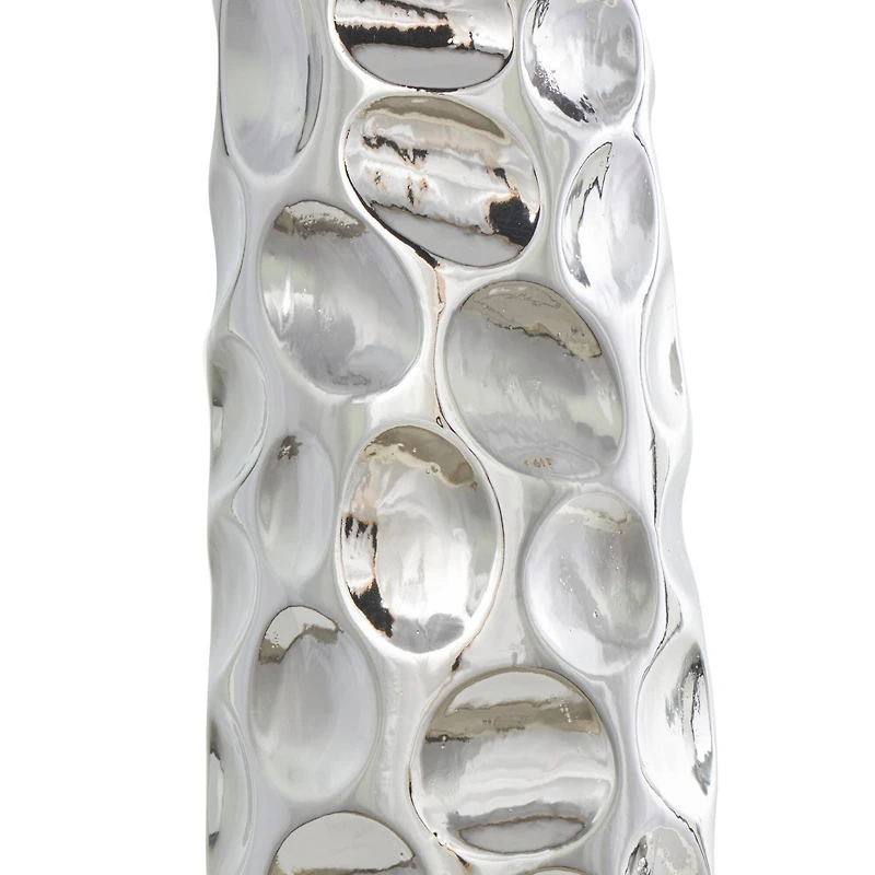 3ft. Silver Ceramic Geometric Bubble Vase with Concaved Circles