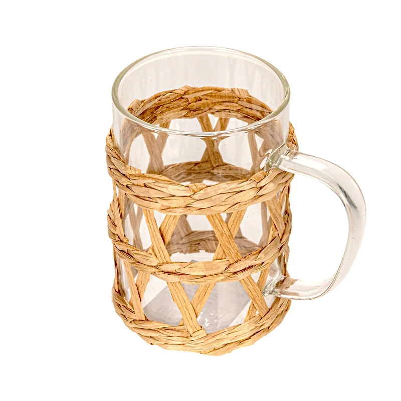 Hello Honey® 10oz. Clear Glass Mugs with Natural Woven Sleeves, 12ct.