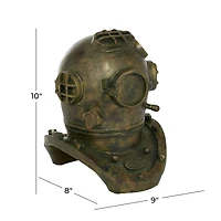 Bronze Polystone Coastal Decorative Antique Diving Helmet, 10" x 8" x 9"