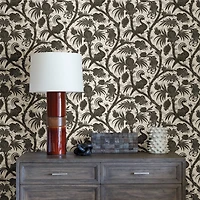 Scalamandre Charcoal Balinese Peacock Peel & Stick Wallpaper