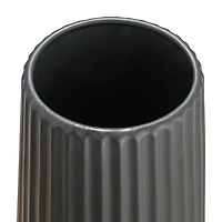 Hello Honey® 11.5" Matte Black Round Stoneware Fluted Vase with Embossed Lines
