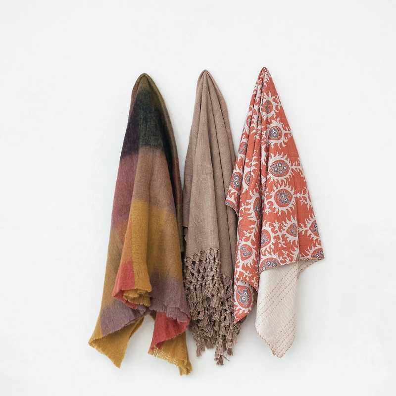 Hello Honey® Gold & Orange Block Wool & Acrylic Ruffled Throw Blanket