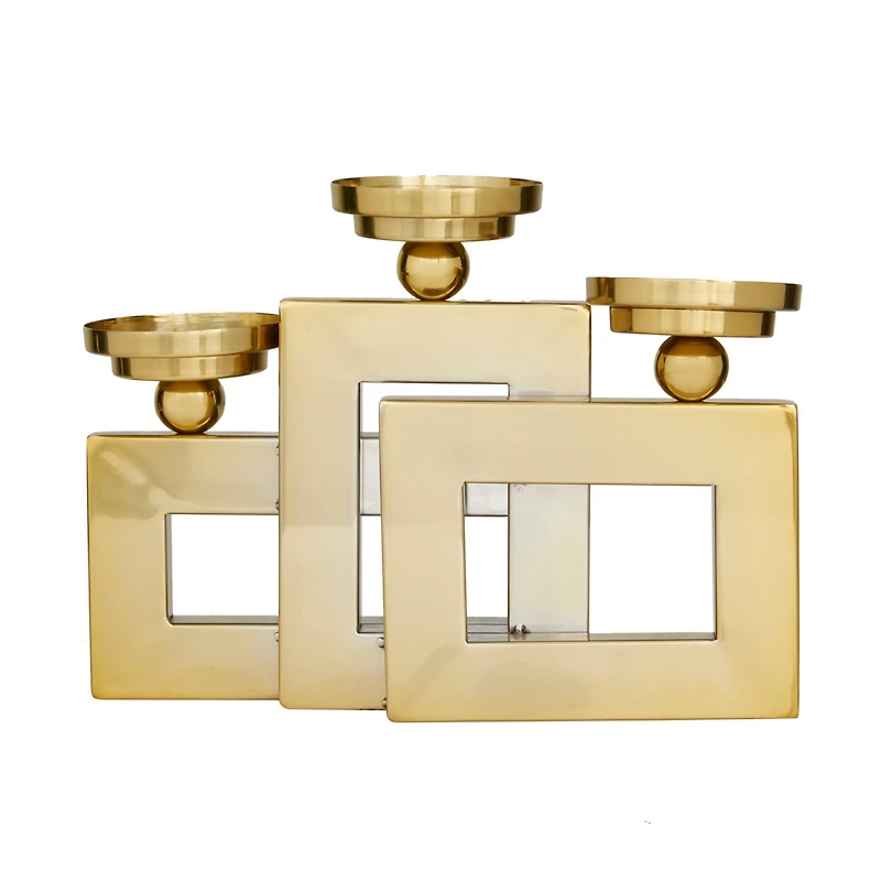 Gold Stainless Steel Modern Candle Holder, 14" x 14" x 6"
