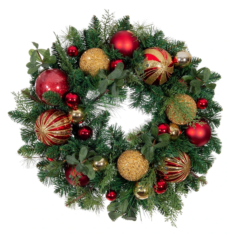 Village Lighting 24" Pre-Lit Christmas Classic Wreath, Clear LED Lights