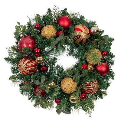 Village Lighting 24" Pre-Lit Christmas Classic Wreath, Clear LED Lights