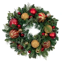 Village Lighting 24" Pre-Lit Christmas Classic Wreath, Clear LED Lights