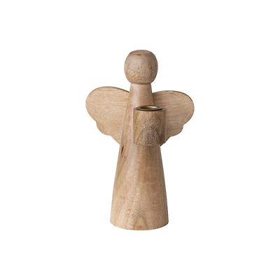 Hello Honey® 8" Natural Mango Wood Angel Taper Candle Holder