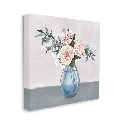 Stupell Industries Pink Roses Blue Teardrop Vase Soft Florals Canvas Wall Art