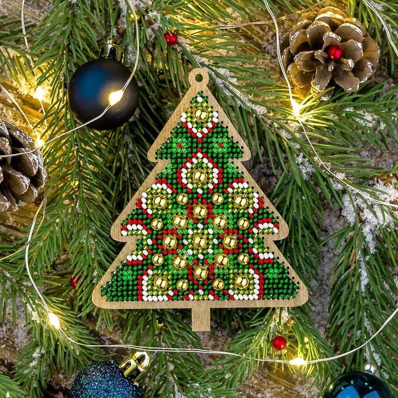 Wonderland Crafts Christmas Tree Bead Embroidery on Wood Kit