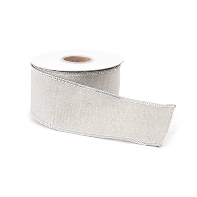 2.5" x 5yd. Beige Cotton Shimmer Wired Ribbon, 2ct.