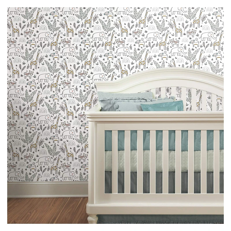 RoomMates White & Yellow Jungle Menagerie Peel & Stick Wallpaper