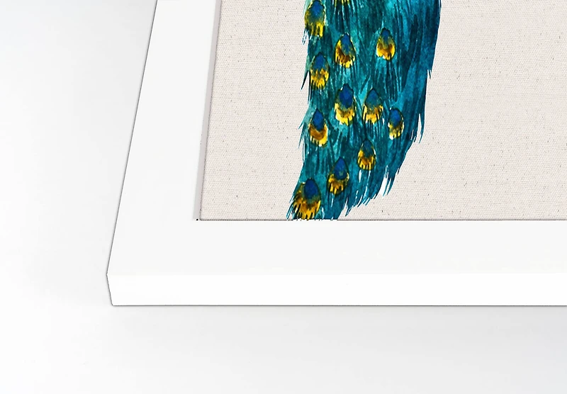 Floral Peacock 12" x 36" White Framed Print Under Plexiglass