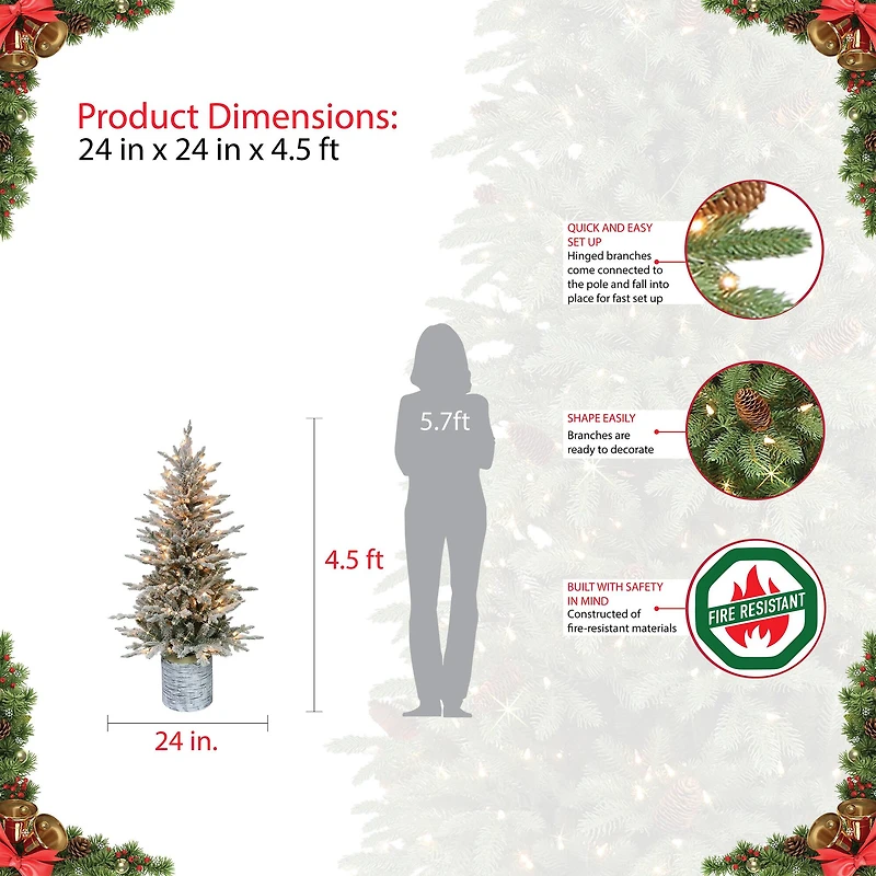 4.5ft. Pre-Lit Flocked Arctic Fir Artificial Christmas Tree, Clear Lights