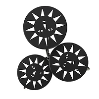 24" Black Metal Folding 3-Tier Plant Stand with Sun Face Cutouts