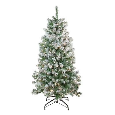 4.5ft. Pre-Lit Flocked Winema Pine Artificial Christmas Tree, Clear Lights