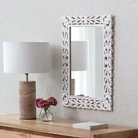 Habitat Calie 24" Distressed White Mirror with Carved Floral Frame