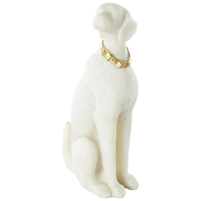 10" Cream Sitting Dog Sculpture with Gold Collar