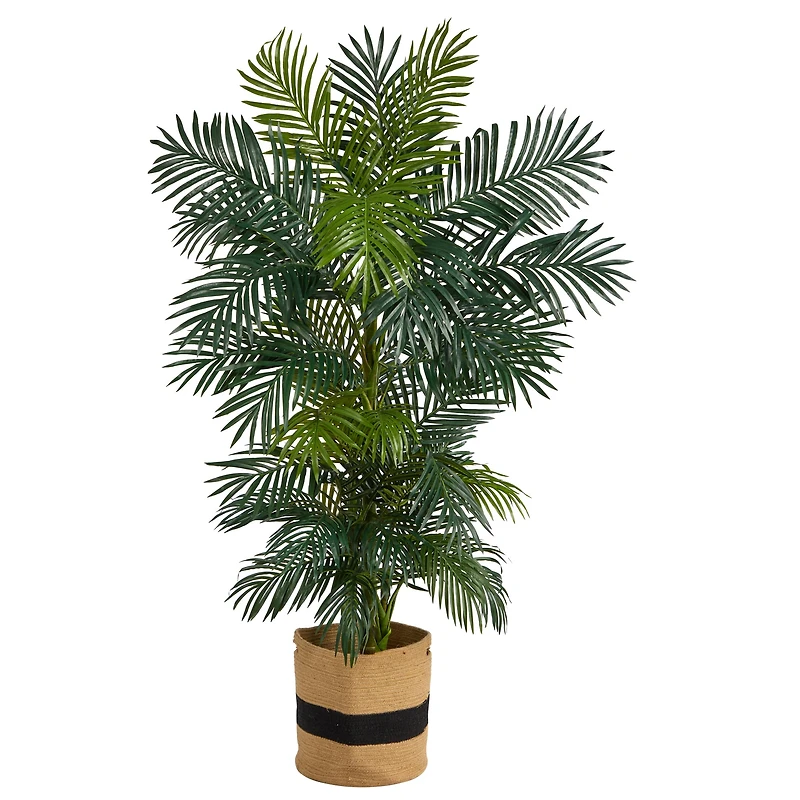 6.5ft. Golden Cane Artificial Palm Tree in Handmade Natural Cotton Planter