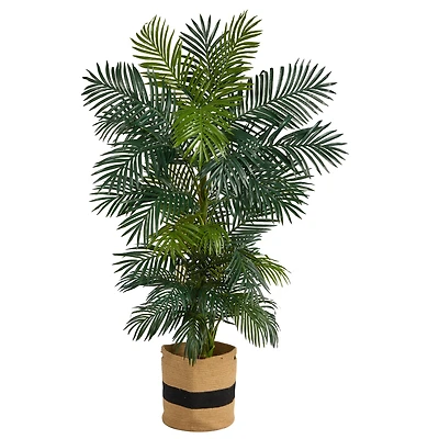 6.5ft. Golden Cane Artificial Palm Tree in Handmade Natural Cotton Planter
