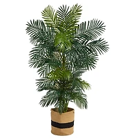 6.5ft. Golden Cane Artificial Palm Tree in Handmade Natural Cotton Planter