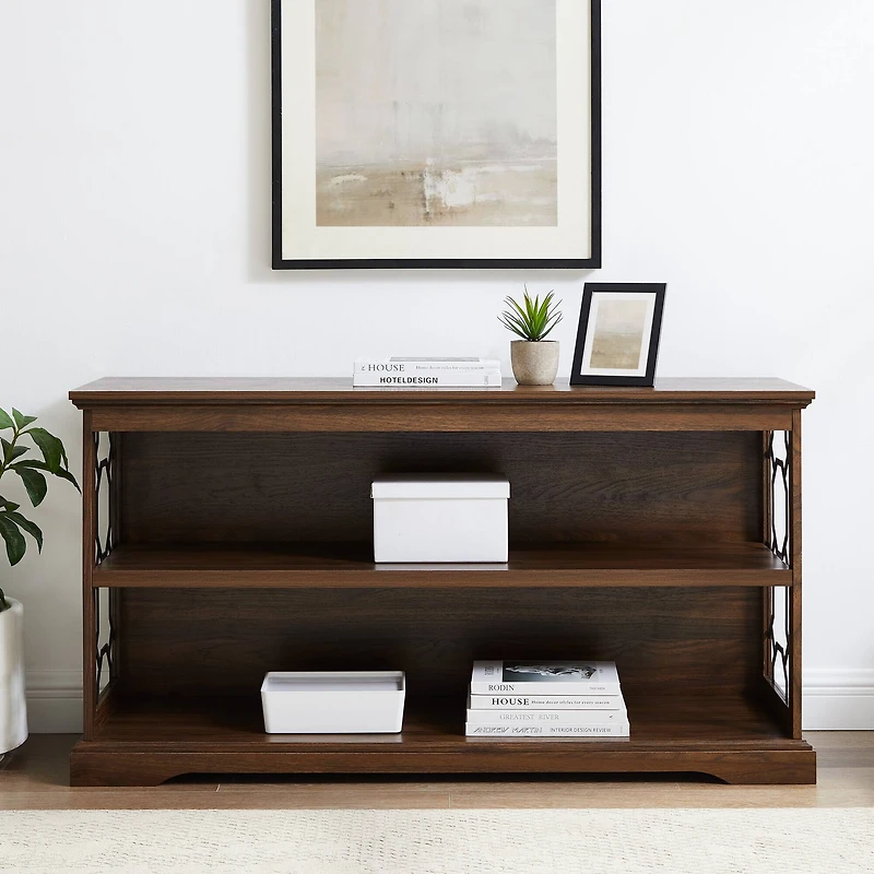 Walker Edison Dark Walnut Lateral Bookshelf with Decorative Metal Sides