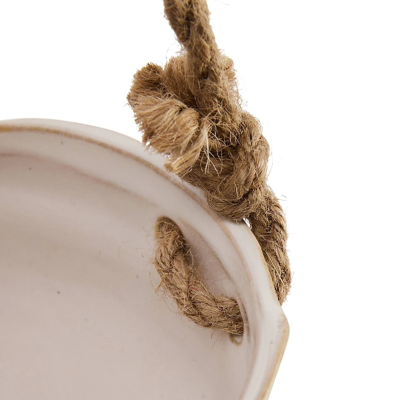 Hello Honey® 7.5" Hanging Stoneware Planter with Wood Beaded Rope