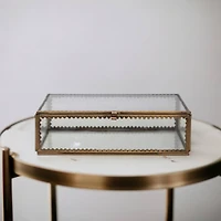 Hello Honey® 7" Antique Finish Brass and Glass Display Box with Scalloped Edges