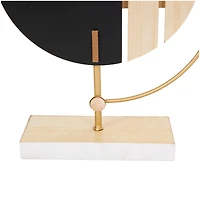 CosmoLiving by Cosmopolitan 14" Black Wooden Geometric Two-Toned Clock with Wood Accents & Gold Semicircle Frame