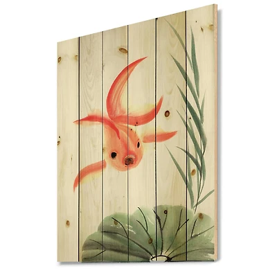 Designart - Vintage Goldfish and The Lotus Leaf