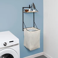 Honey Can Do Black & Maple Collapsible Wall-Mounted Hamper with Laundry Bag & Shelf