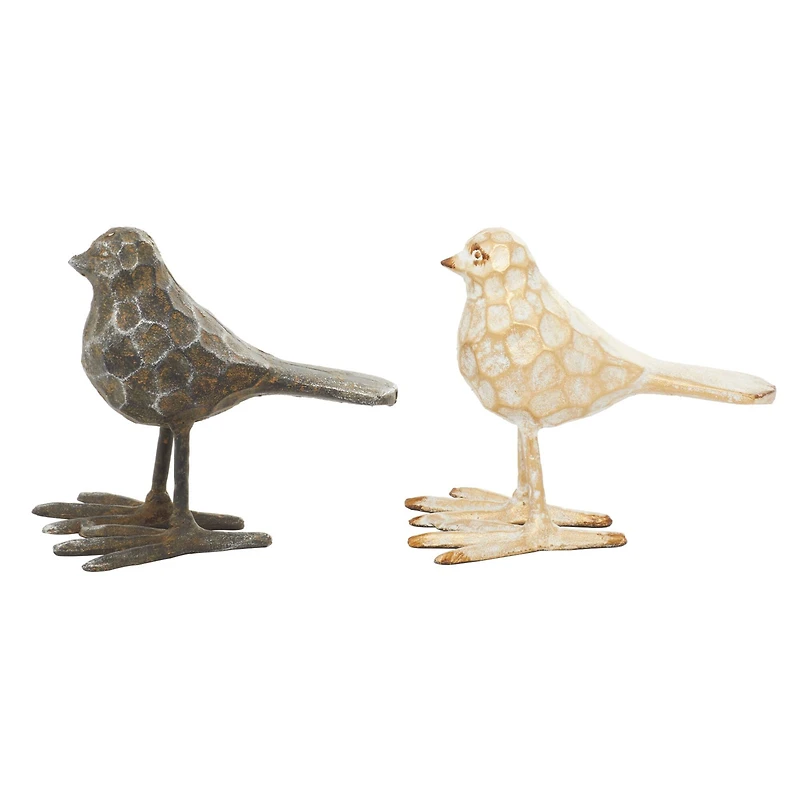 Set of 2 Gold Metal Farmhouse Bird Sculpture, 5" x 6"