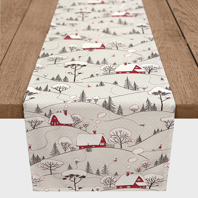 Snowy Village 16x72 Poly Twill Table Runner