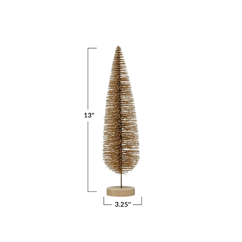 Hello Honey® 13" Gold Glitter Plastic Bottle Brush Tree with Wood Base