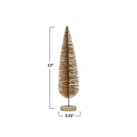 Hello Honey® 13" Gold Glitter Plastic Bottle Brush Tree with Wood Base
