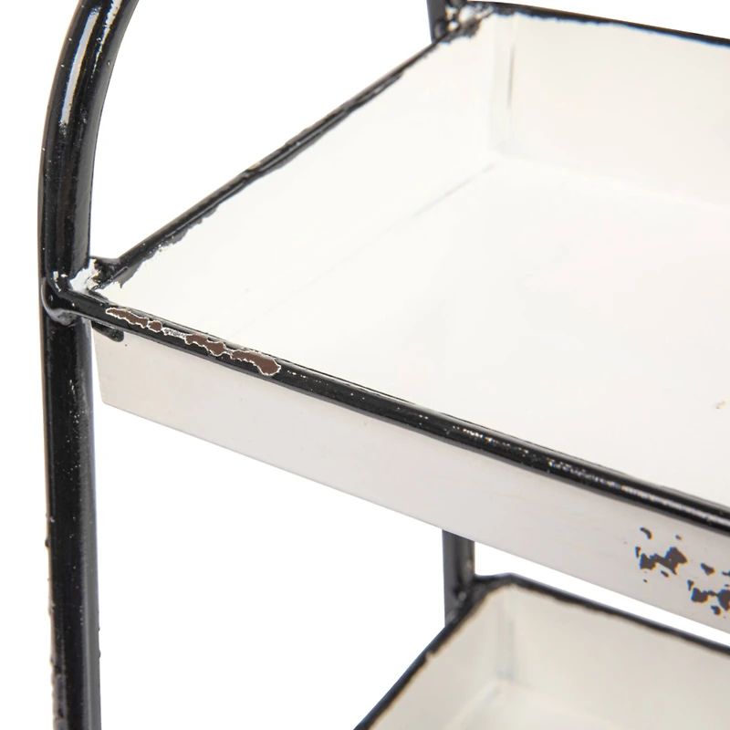 Hello Honey® 15.4" Distressed White 3-Tier Metal Tray with Black Frame