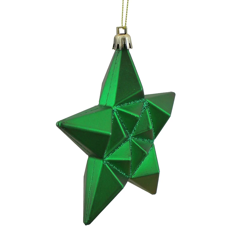 12ct Matte Xmas Green and Gold Glittered Star Shatterproof Christmas Ornaments 5"
