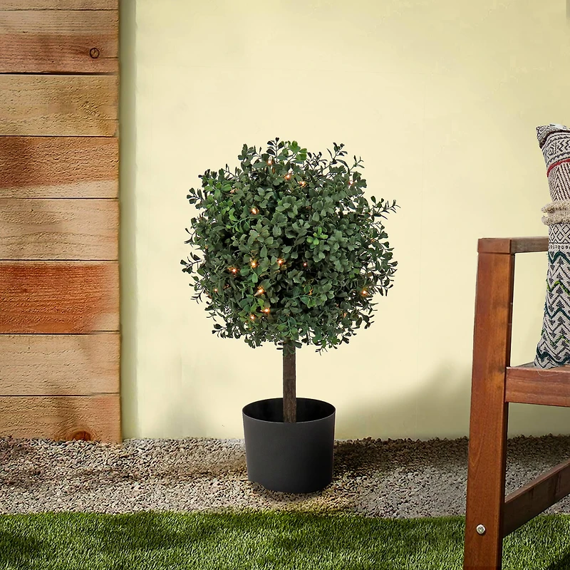 2ft. Pre-Lit Boxwood Single Ball Topiary in Nursery Pot