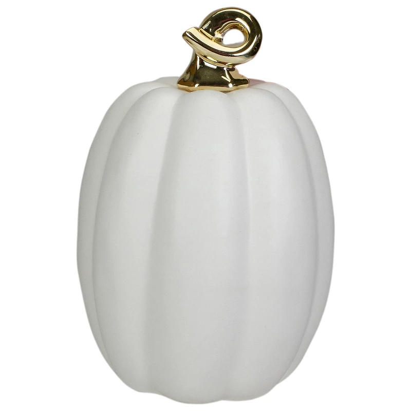 8" White & Gold Fall Harvest Ceramic Pumpkin Decoration