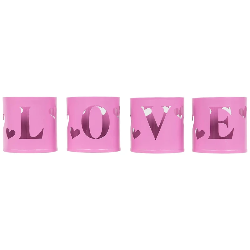 Pink Valentine's Day Love Metal Votive Candle Holders Set