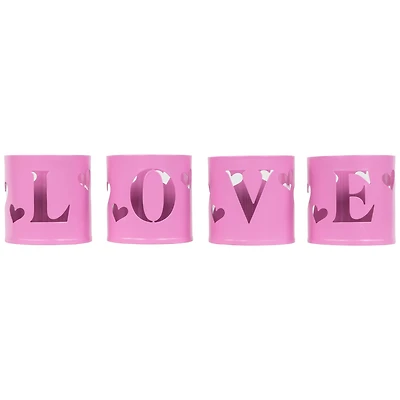 Pink Valentine's Day Love Metal Votive Candle Holders Set